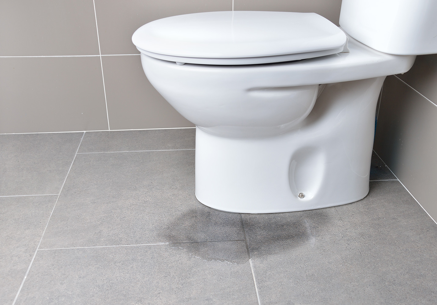 A toilet with a leak at the base