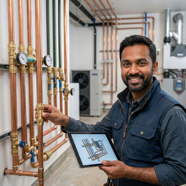 plumber with pipes